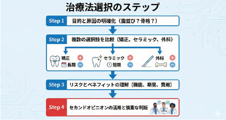 審美歯科治療（矯正・セラミック等）を選ぶ際の考慮すべきポイントと推奨される意思決定フローチャート