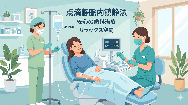 静脈内鎮静法でリラックスしてインプラント手術を受けるイメージ図