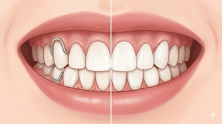 部分入れ歯の金属バネとインプラントの自然な見た目の比較